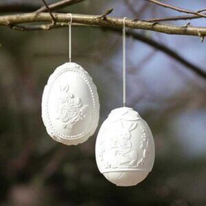 Regency 4.5" Resin White Chocolate Egg With Bunny Egg Hanger Easter Decoration